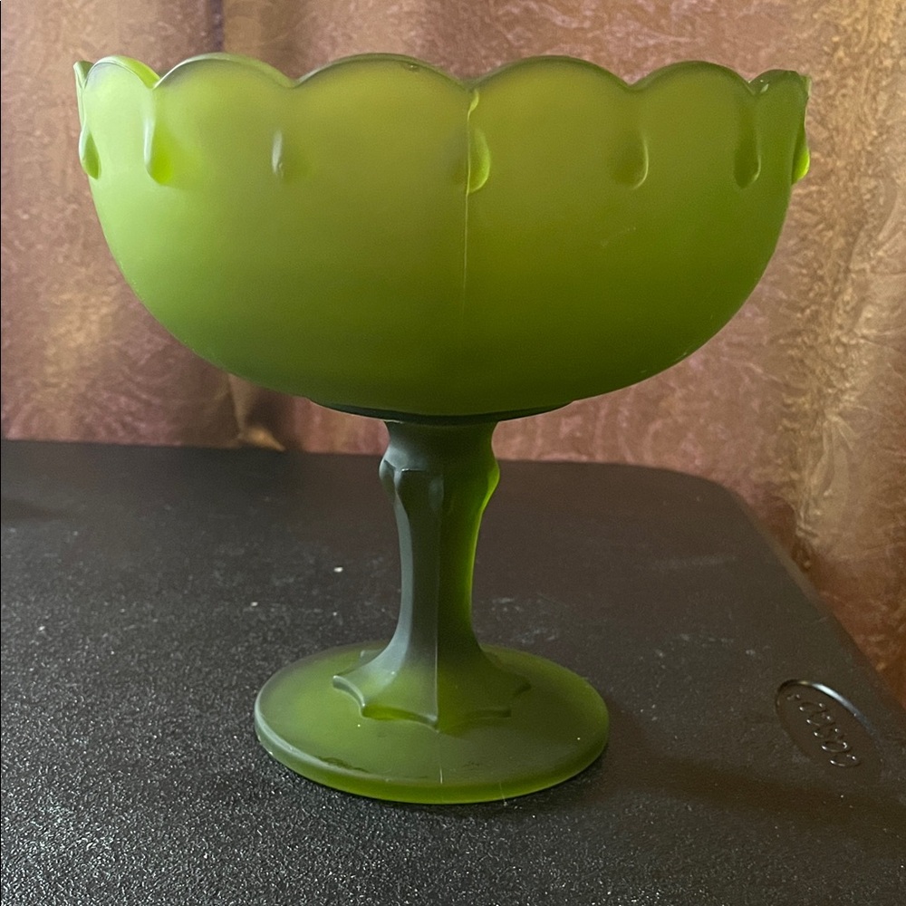 Vintage Green Pedestal Glass Compote Bowl